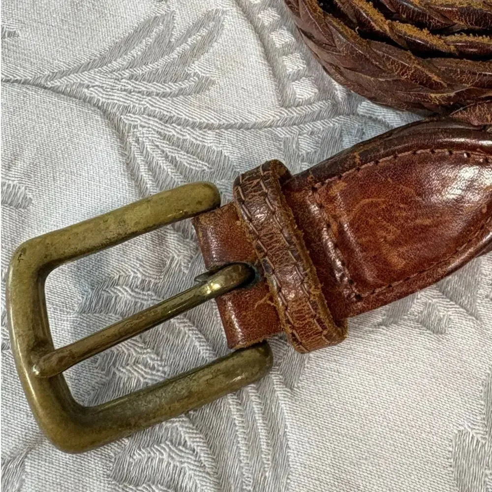 TRESSE ALAMAIN Belt Braided Leather Cognac Brown Sz 32 Equestrian Ranch Southern